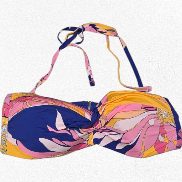 Trina Turk Tropical Floral Bandeau Adjustable Straps Bikini Swim Top Size 12